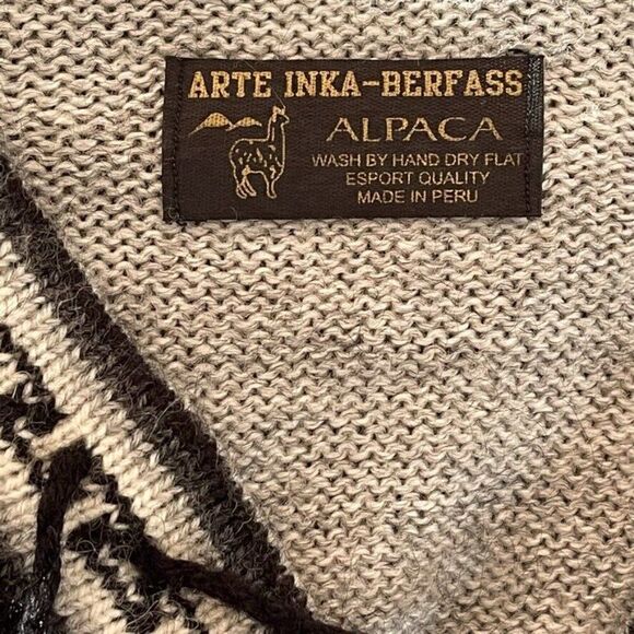 Vintage Womens Alpaca Gray Peruvian Geometric Fringe Hooded Sweater Sz M - Picture 6 of 6